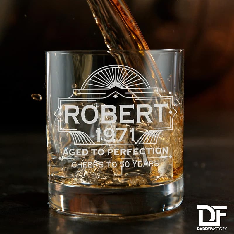 Personalized Whiskey Glass for Men - Engraved Monogram 10.25 oz