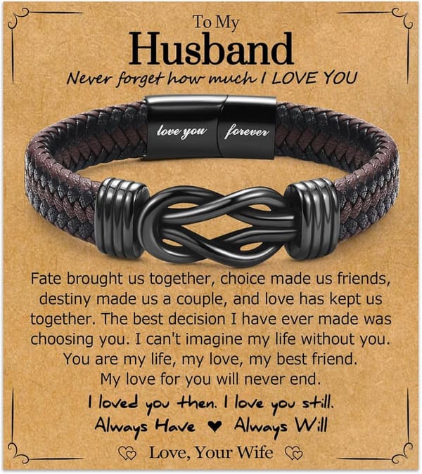 Cool Infinity Leather Bracelet for Him - Birthday Gift Idea