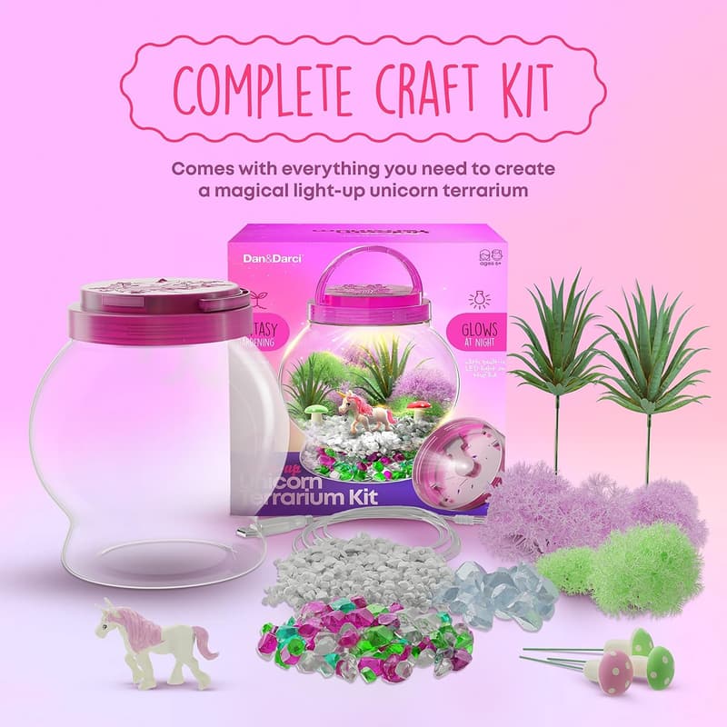 Light-Up Unicorn Terrarium Kit - Birthday Gift for Kids Ages 4-12