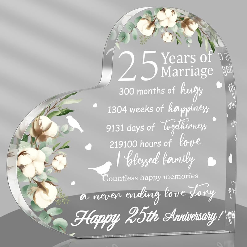 25th Anniversary Acrylic Heart Keepsake for Couples