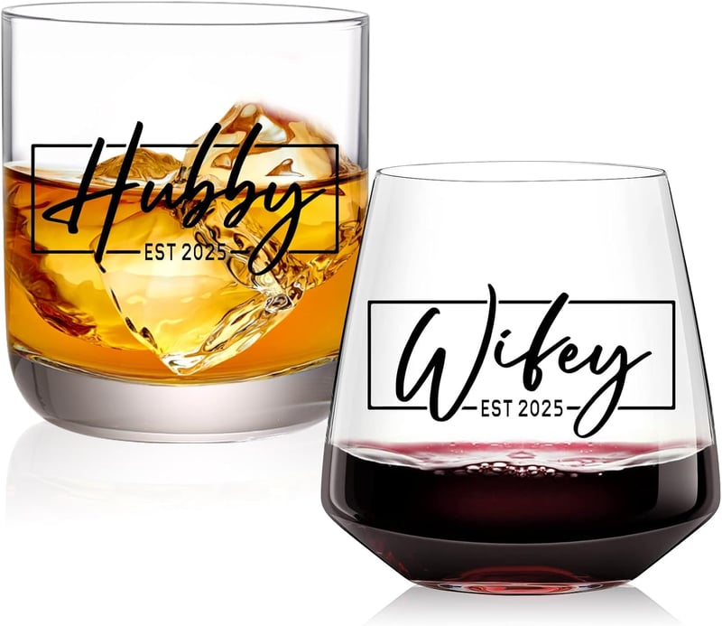 EST 2025 Wedding Glass Set for Couples - Mr and Mrs Gift