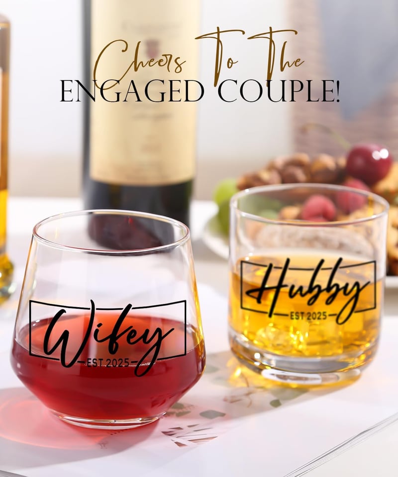 EST 2025 Wedding Glass Set for Couples - Mr and Mrs Gift