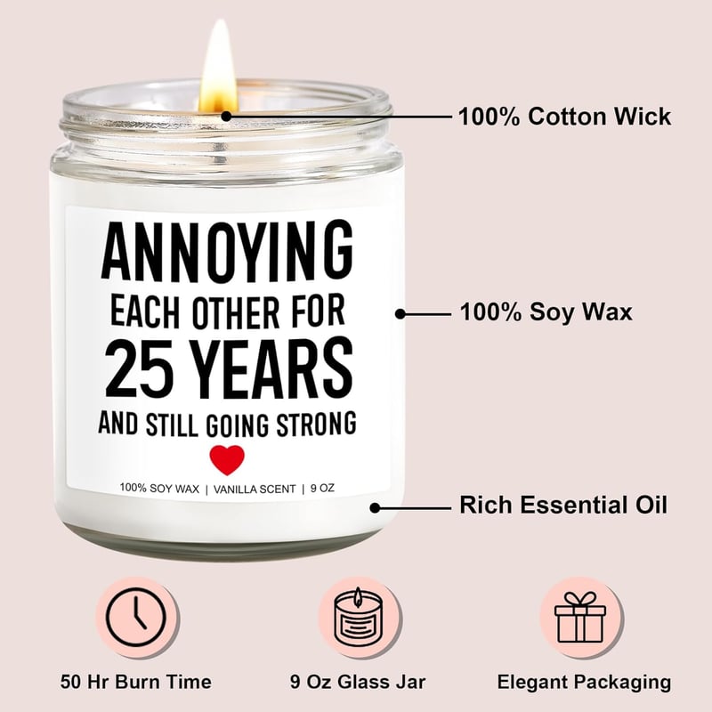 25th Anniversary Funny Scented Candle for Couples