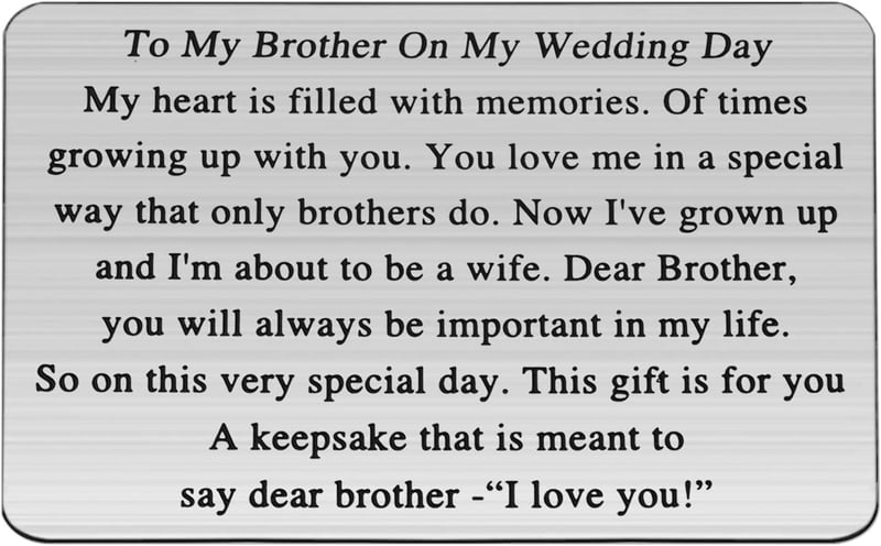 Brother Wallet Insert Card from Sister - Wedding Day Gift