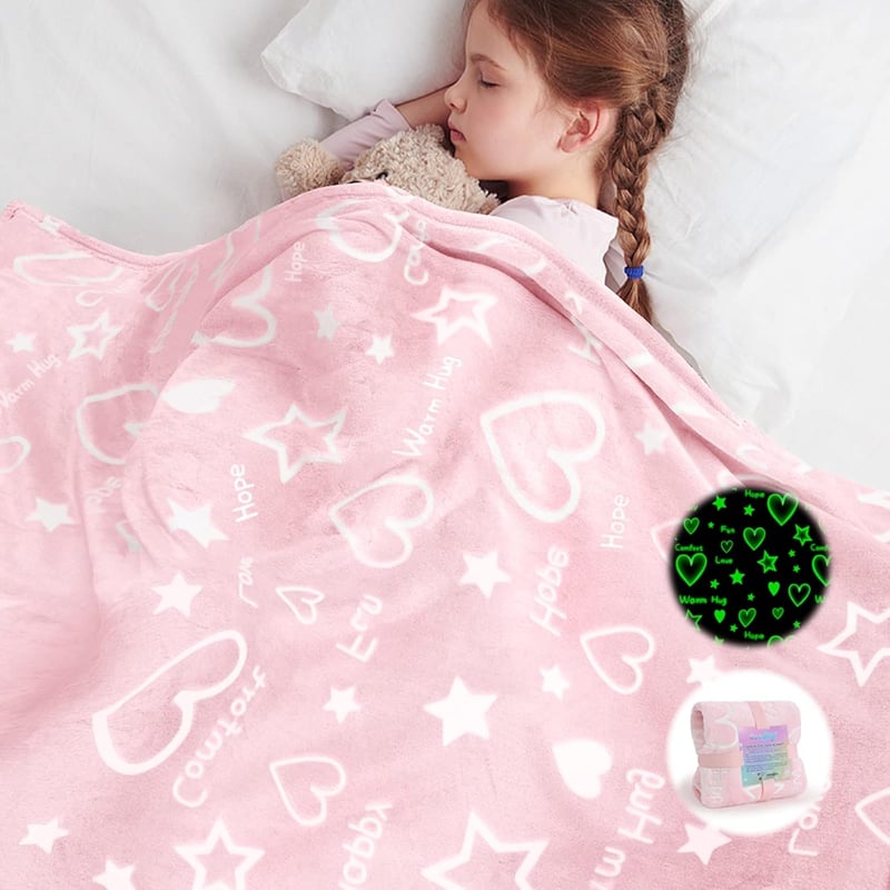 Pink Heart Glow-in-The-Dark Throw Blanket for Girls