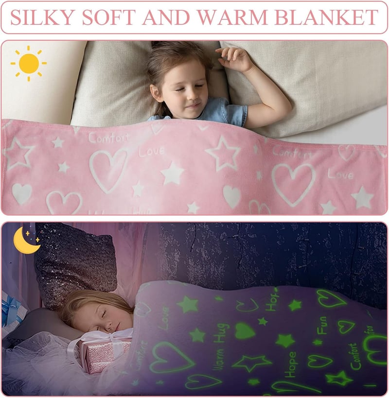 Pink Heart Glow-in-The-Dark Throw Blanket for Girls