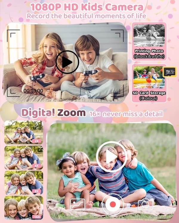 Kids' Instant Print Camera with 32GB SD Card - Gift for Ages 3-12