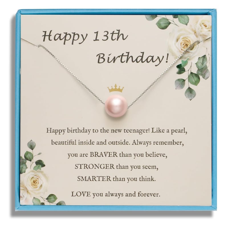 13th Birthday Gift: S925 Sterling Silver Pink Pearl Necklace