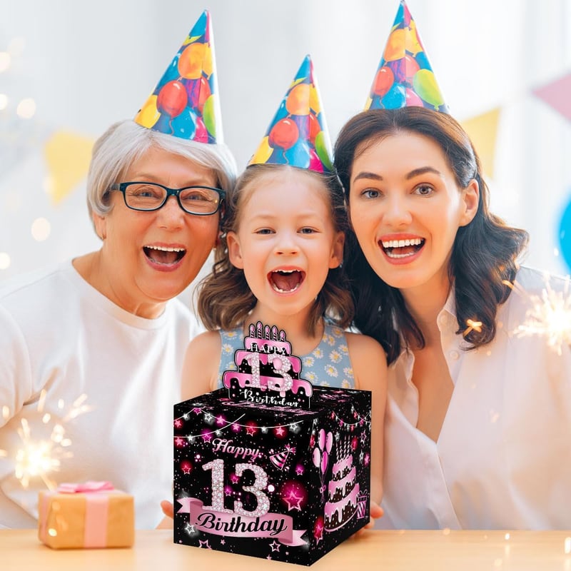 13th Birthday Cash Gift Surprise Box for Kids - Pink Decor