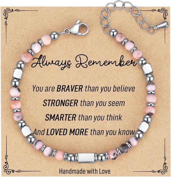 Graduation Gift for Her: Tiny Gemstone Beaded Bracelet with Card