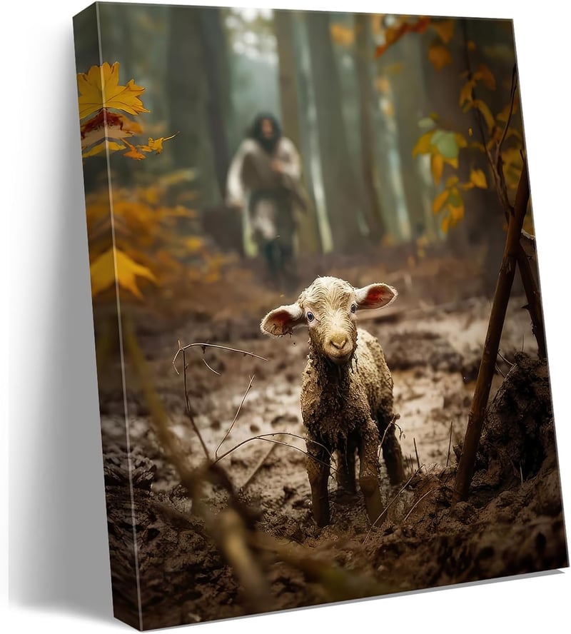 Christian Wall Art: Jesus & Lamb Canvas Print for Prayer Room