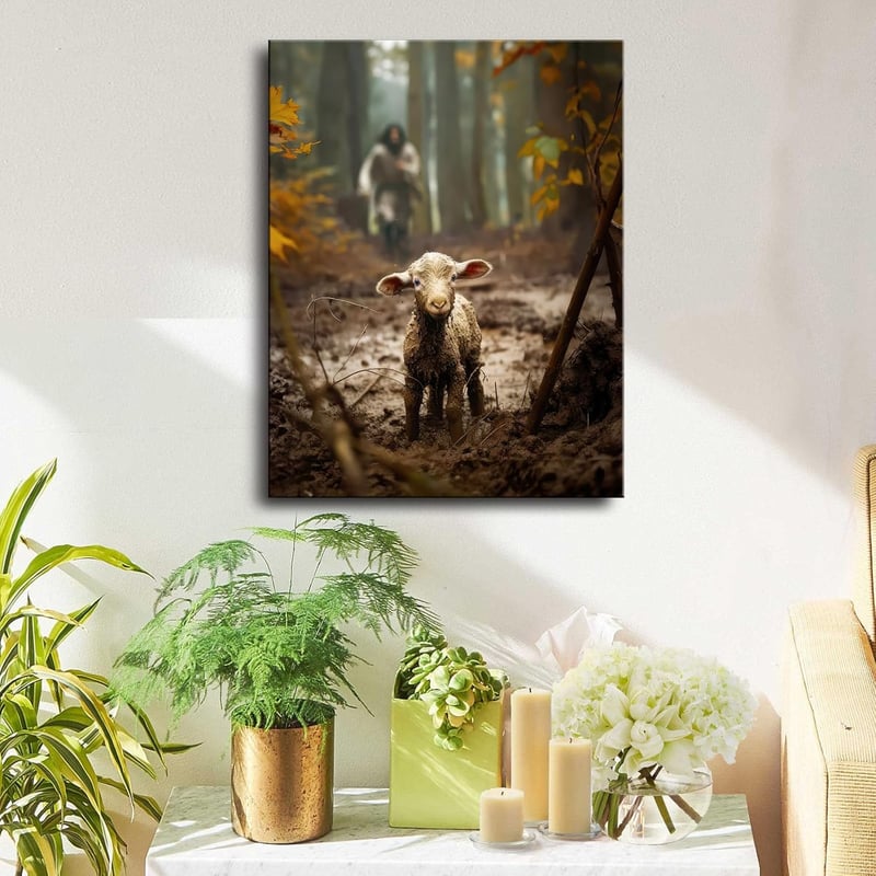 Christian Wall Art: Jesus & Lamb Canvas Print for Prayer Room