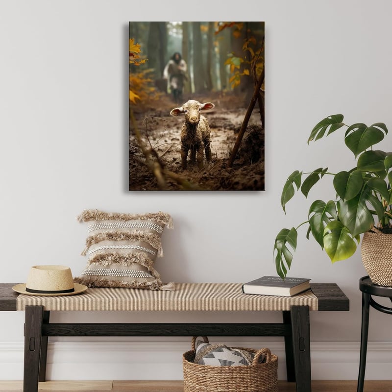 Christian Wall Art: Jesus & Lamb Canvas Print for Prayer Room