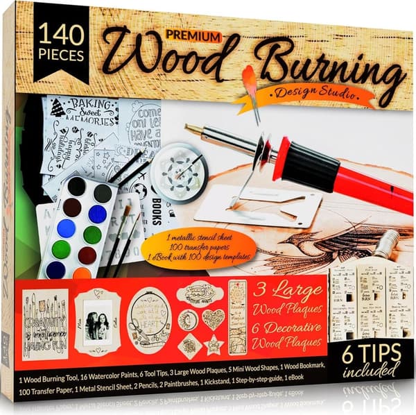 Wood Burning Kit for Beginners - 140 Pieces with 9 Plaques