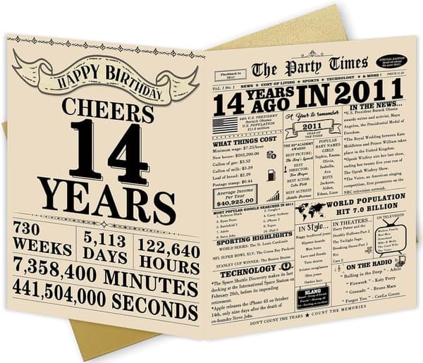 14th Birthday Card for Teens - Funny Gift for Boys & Girls