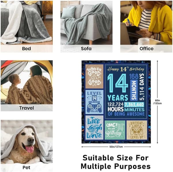 14th Birthday Gifts - 60x50 Inch Throw Blanket for Boys