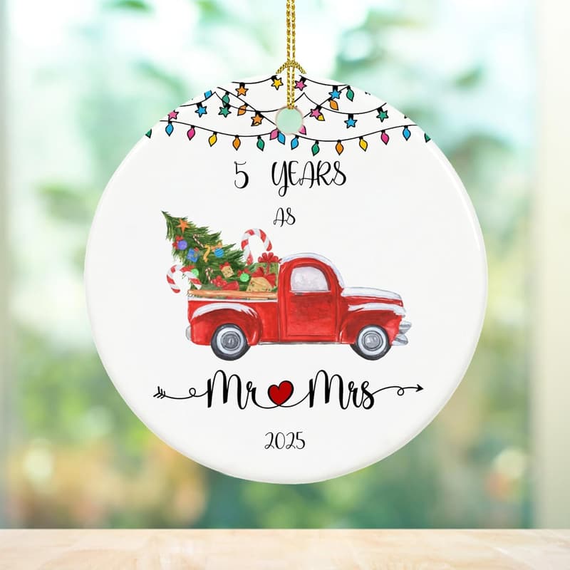 5th Anniversary Wood Ornament for Couples 2025