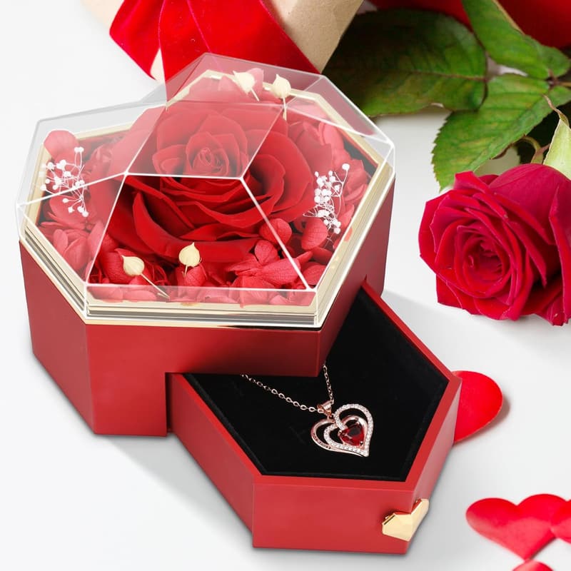 Valentine's Day Preserved Real Red Rose Gift for Her