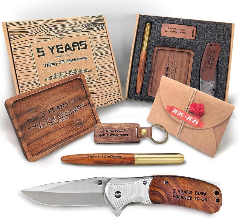 5th Anniversary Wooden Gift Set for Him - Unique Keepsake