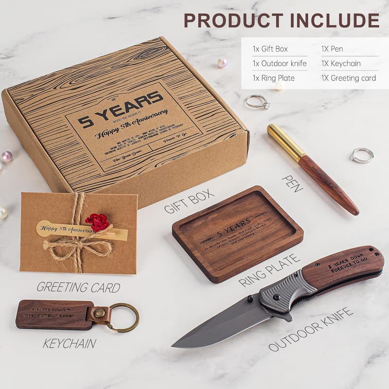 5th Anniversary Wooden Gift Set for Him - Unique Keepsake