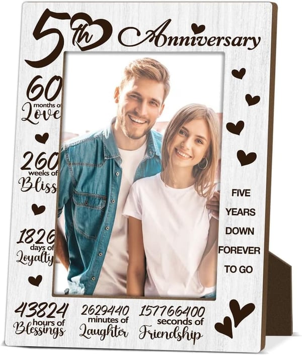 5th Anniversary Wood Photo Frame - Romantic Gift for Couples