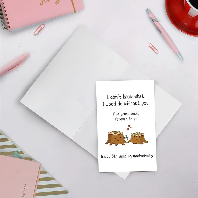 5th Anniversary Wood Card for Couples - Funny & Romantic