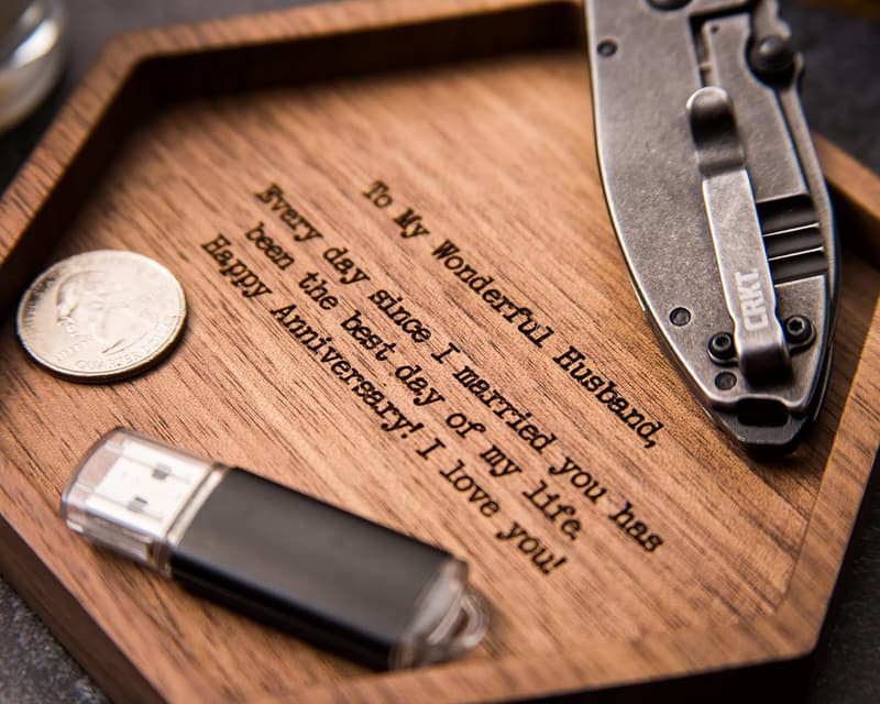 Engraved Wooden Ring Dish for Husband - Wedding Anniversary Gift