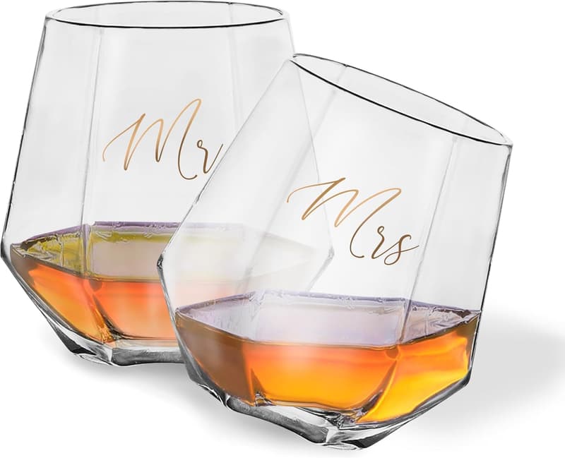 Mr. and Mrs. Whiskey Glass Gift Set for Couples - Set of 2, 10 oz