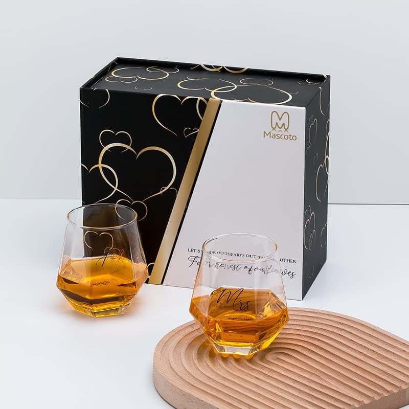 Mr. and Mrs. Whiskey Glass Gift Set for Couples - Set of 2, 10 oz