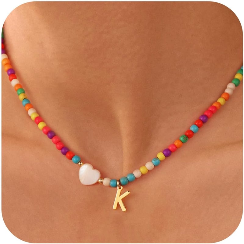 Colorful Initial Beaded Choker Necklace for Girls