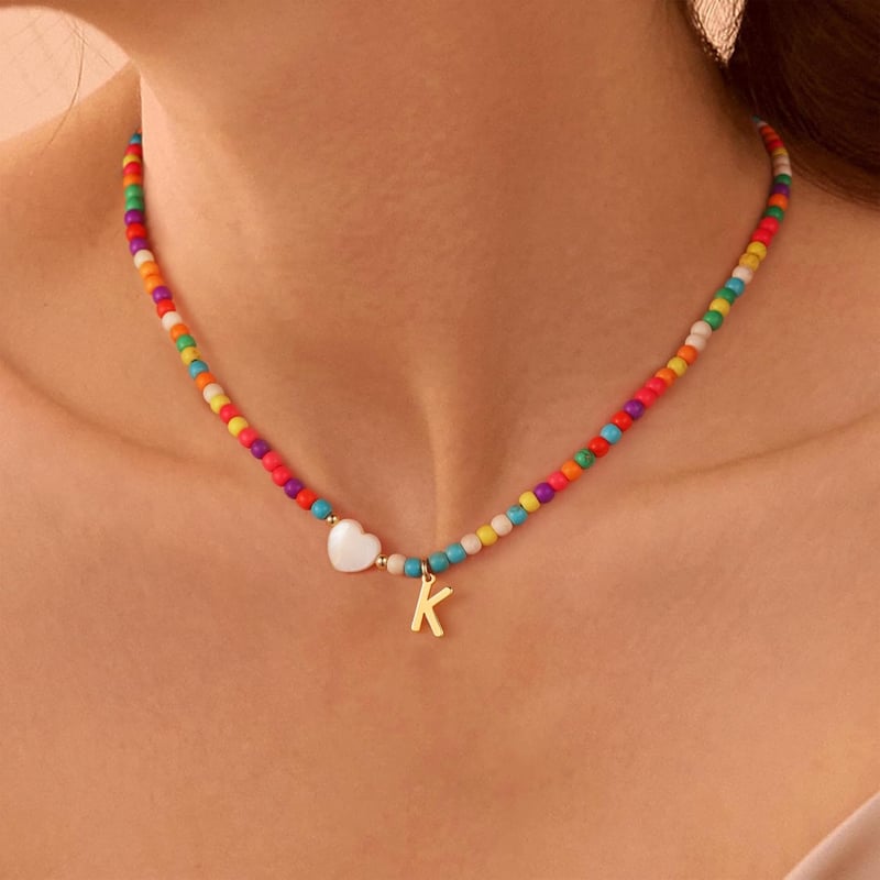 Colorful Initial Beaded Choker Necklace for Girls