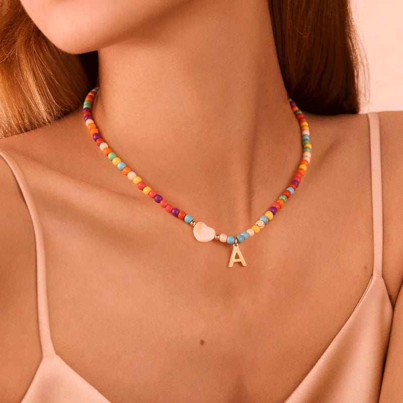 Colorful Initial Beaded Choker Necklace for Girls
