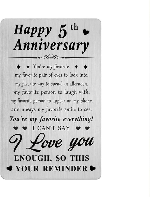 5th Anniversary Wallet Card Gift for Him
