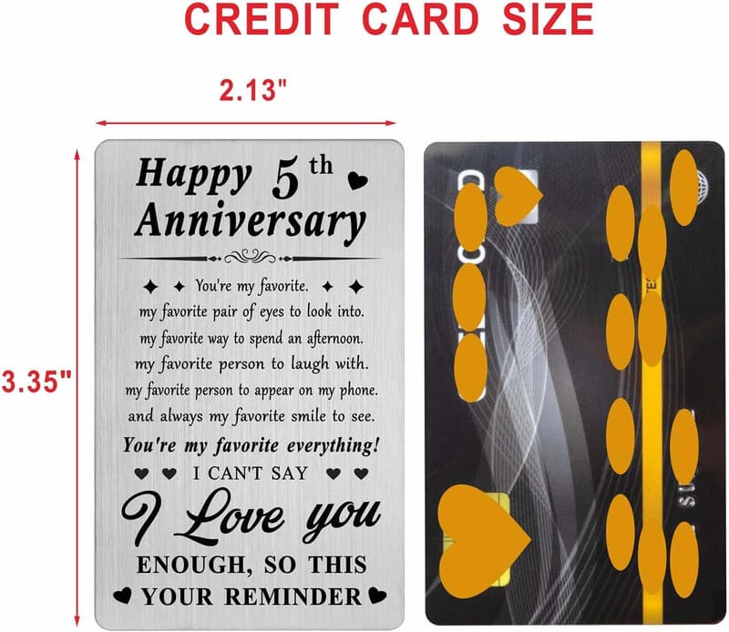 5th Anniversary Wallet Card Gift for Him