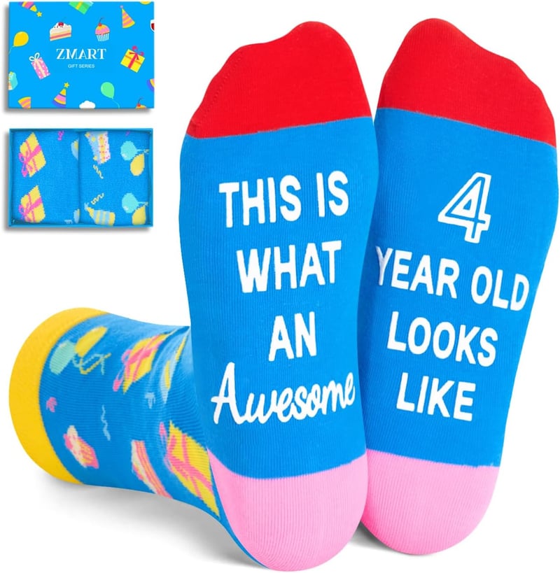 4th Birthday Gift - Toddler Socks for Boys & Girls