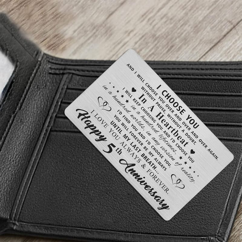 5th Anniversary Engraved Wallet Card for Couples