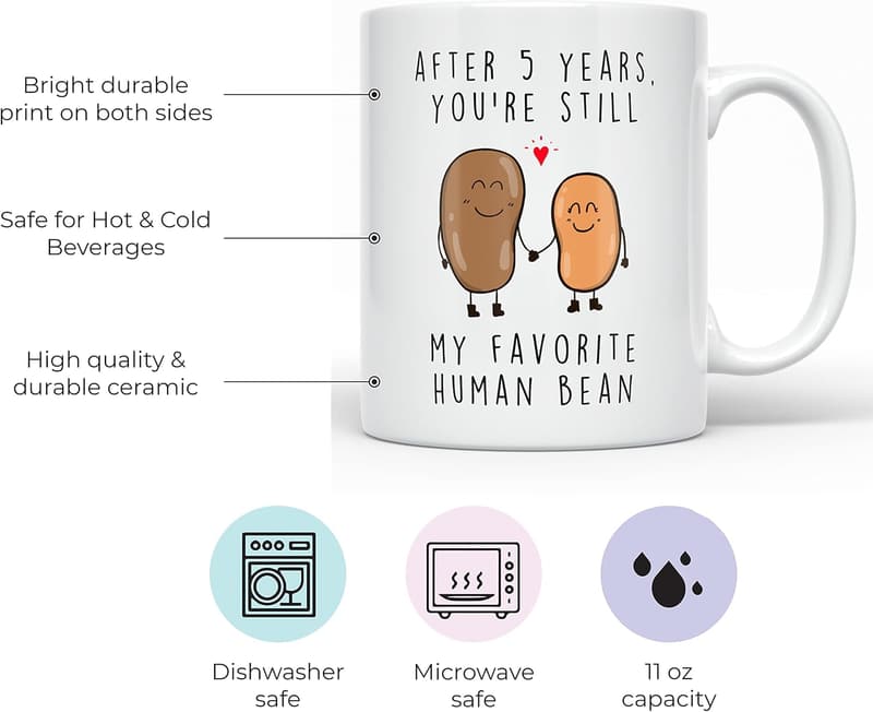 5th Anniversary Funny Coffee Mug for Couples, 11 oz