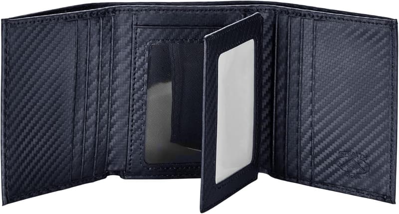 Men's Carbon Fiber Trifold RFID Wallet with Flip-Out ID Holder