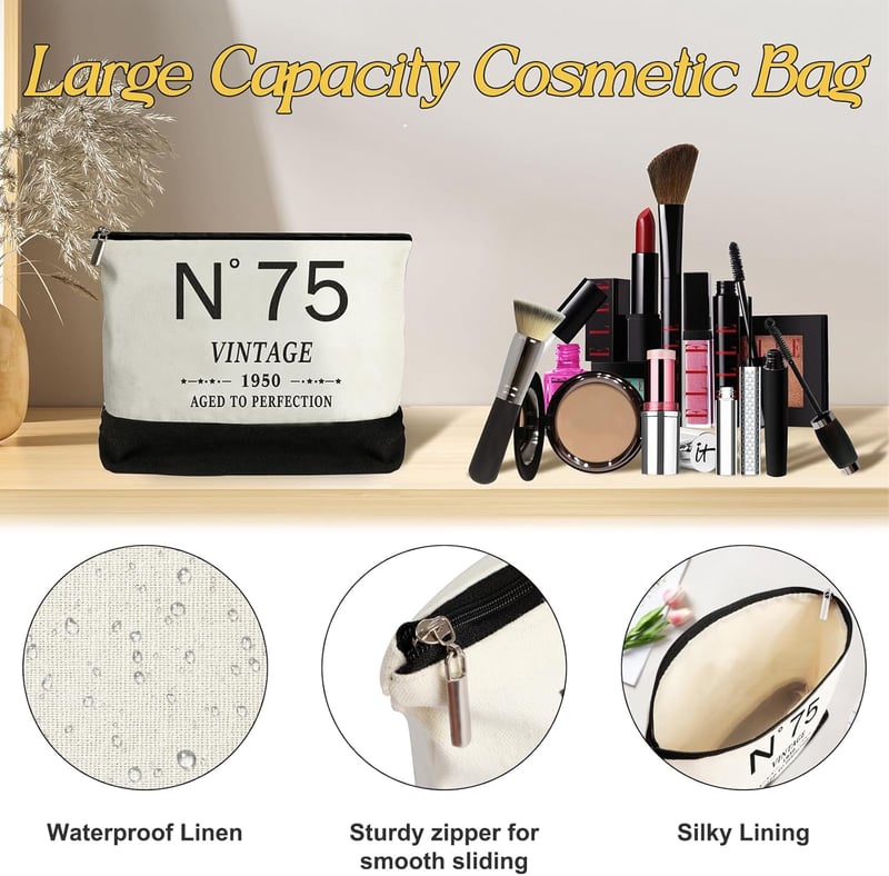 75th Birthday Canvas Tote & Cosmetic Bag Set for Women