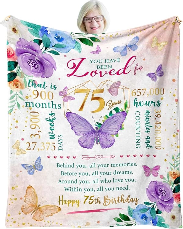 75th Birthday Throw Blanket for Women, 50