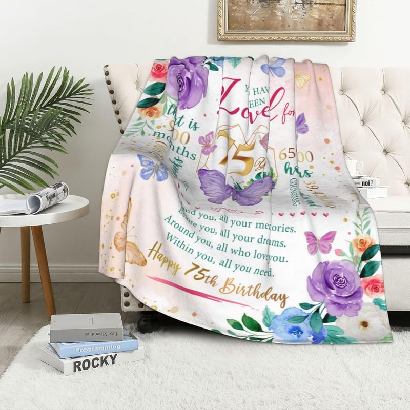 75th Birthday Throw Blanket for Women, 50