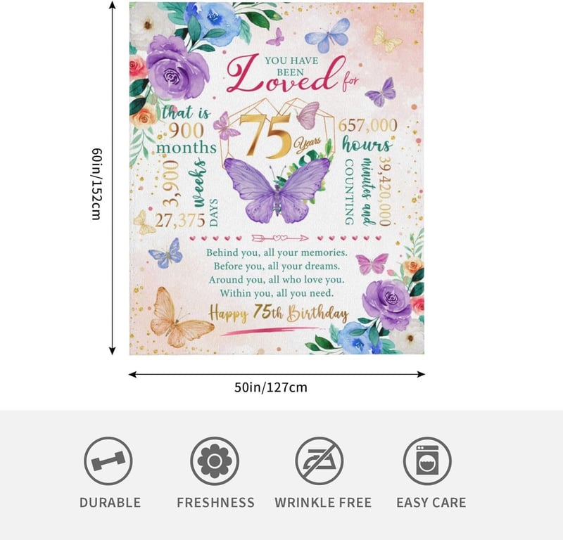 75th Birthday Throw Blanket for Women, 50