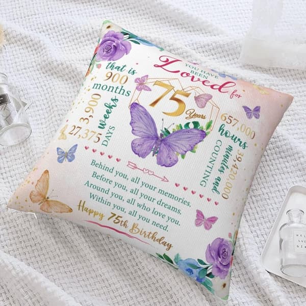 75th Birthday Throw Pillow Cover for Women, 18x18 Inches