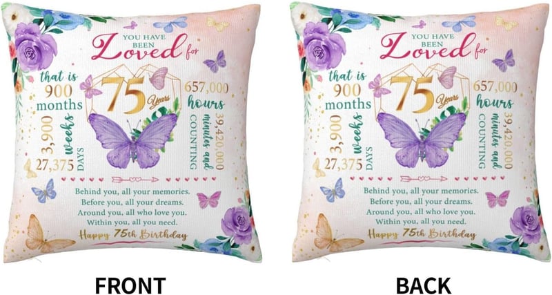 75th Birthday Throw Pillow Cover for Women, 18x18 Inches