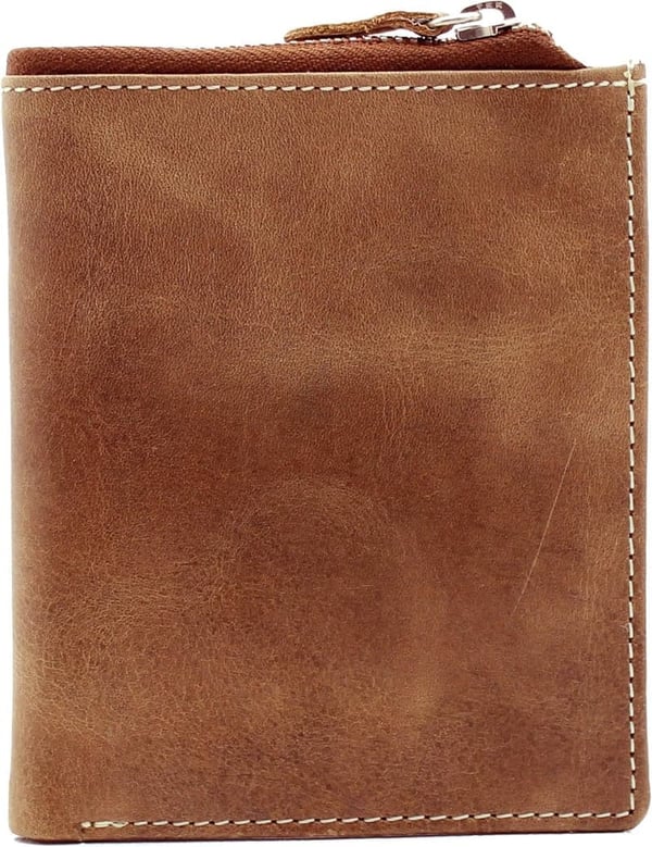 Tan Distressed Leather Bi-Fold Wallet for Men