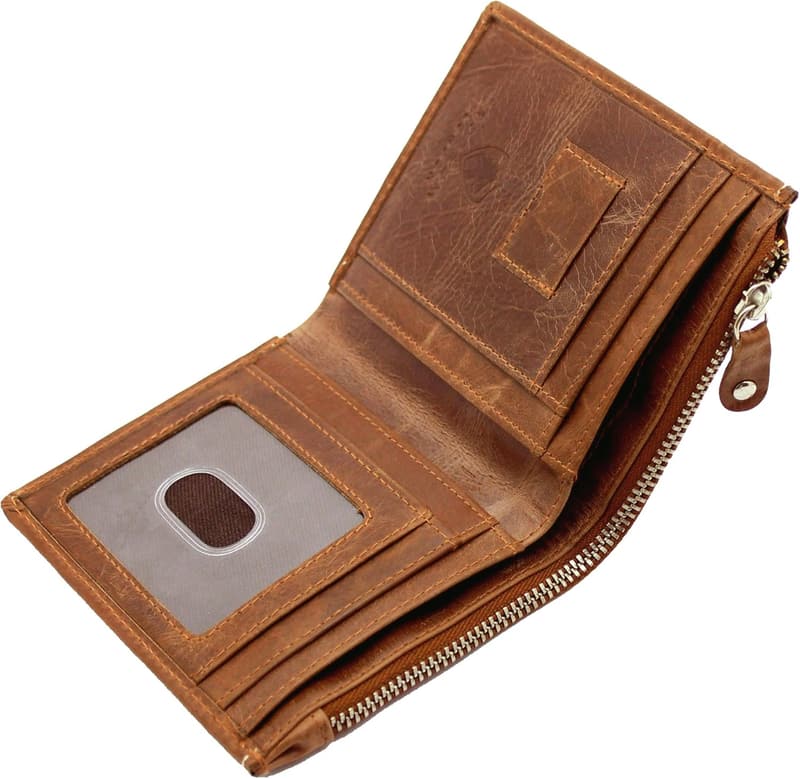Tan Distressed Leather Bi-Fold Wallet for Men