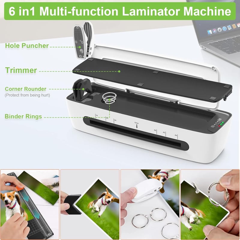 Portable A4 Laminator Machine with Laminating Sheets, 6-in-1