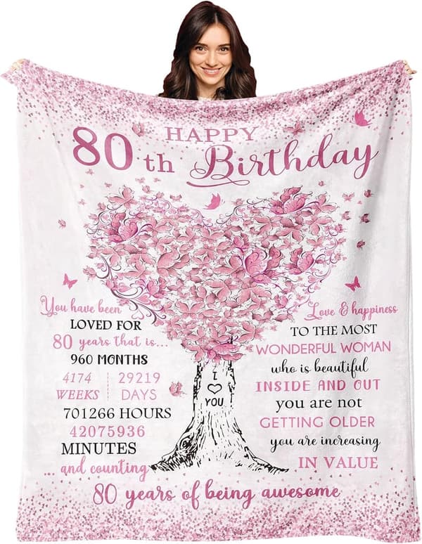 80th Birthday Blanket Gift for Women - 60