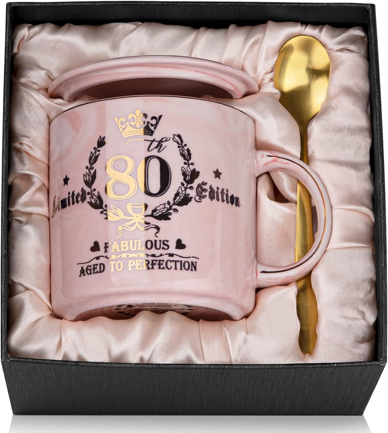 80th Birthday Pink Coffee Mug with Gold Pattern - Limited Edition