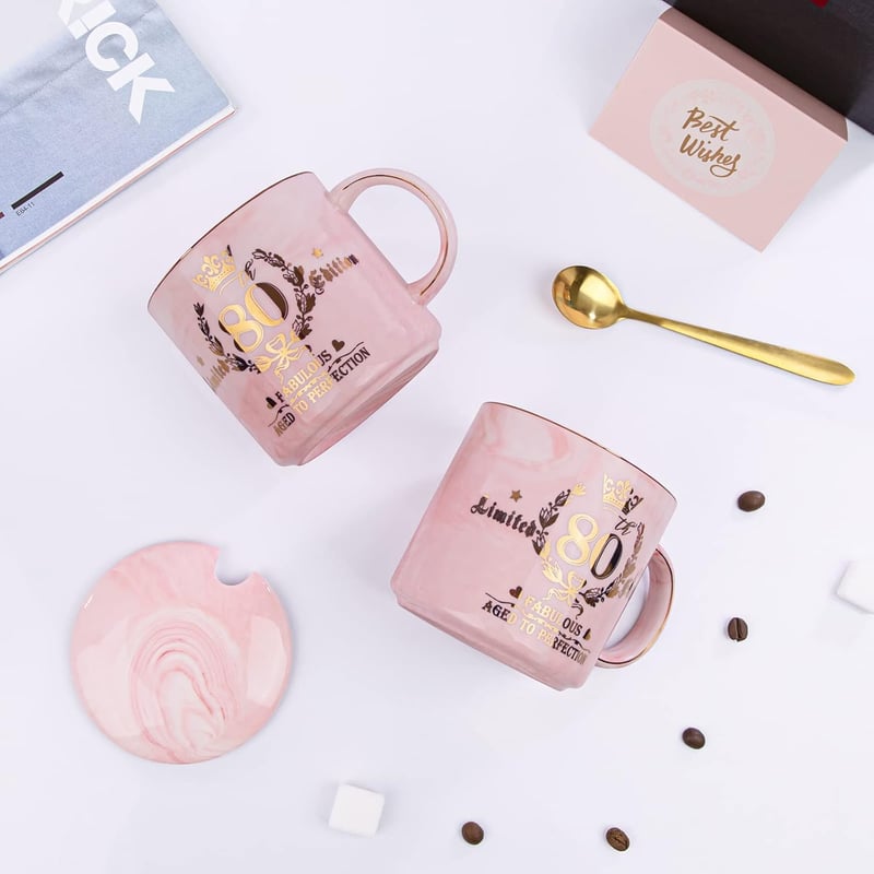80th Birthday Pink Coffee Mug with Gold Pattern - Limited Edition
